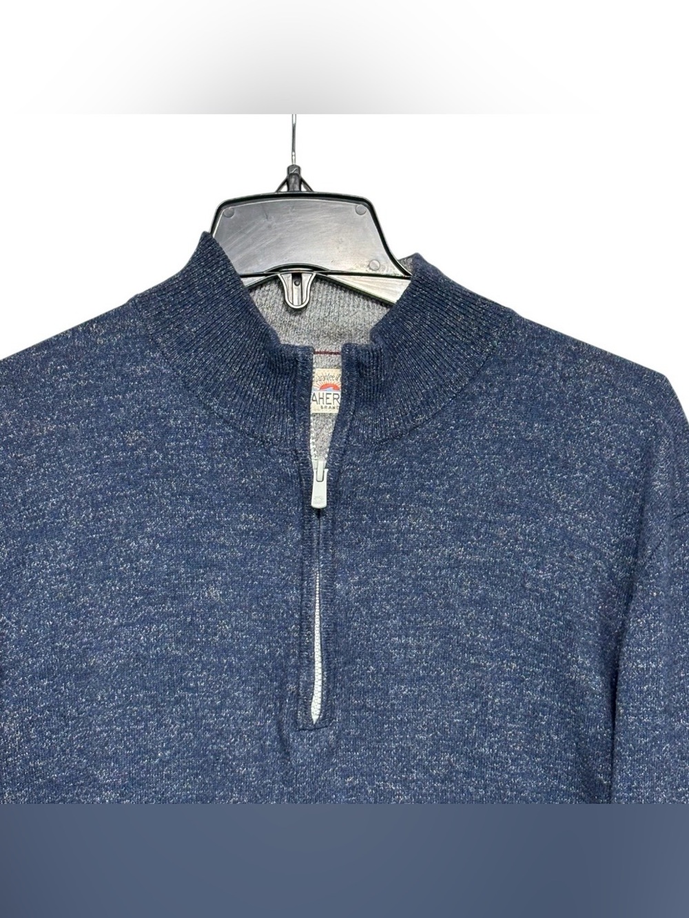 Faherty 1/4 Zip Mock Neck Pullover Mens Size XL Blue Cotton Cashmere Sweater